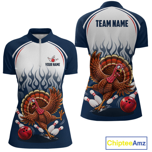 Custom Funny Turkey Bowling Shirts for Women Navy Bowling League Jersey QZT1316