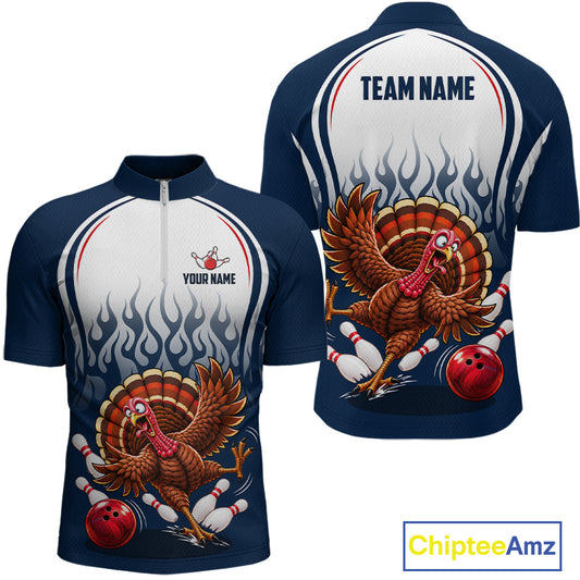 Custom Funny Turkey Bowling Shirts for Men Navy Bowling League Jersey QZT1316