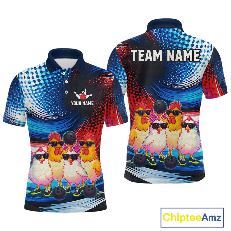 Custom Bowling Team of Four Shirts Funny Chicken Bowling Jersey US Flag Polo & 1/4-Zip QZT1241