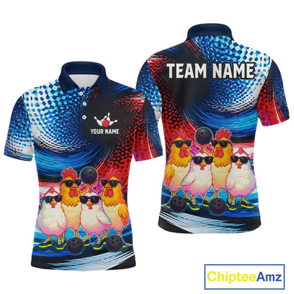 Custom Bowling Team of Four Shirts Funny Chicken Bowling Jersey US Flag Polo & 1/4-Zip QZT1241