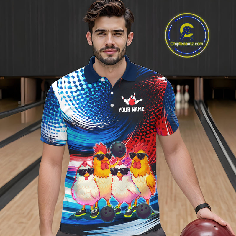 Custom Bowling Team of Four Shirts Funny Chicken Bowling Jersey US Flag Polo & 1/4-Zip QZT1241