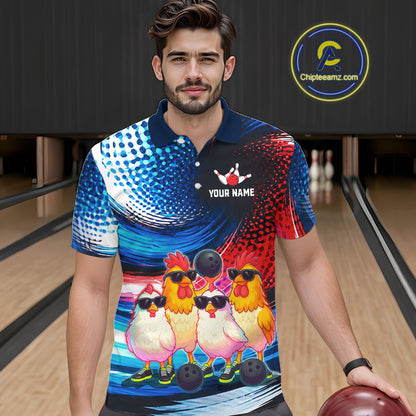 Custom Bowling Team of Four Shirts Funny Chicken Bowling Jersey US Flag Polo & 1/4-Zip QZT1241