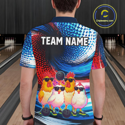Custom Bowling Team of Four Shirts Funny Chicken Bowling Jersey US Flag Polo & 1/4-Zip QZT1241