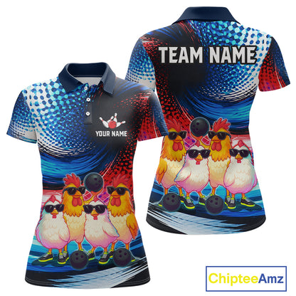 Custom Bowling Team of Four Shirts Funny Chicken Bowling Jersey US Flag Polo & 1/4-Zip QZT1241