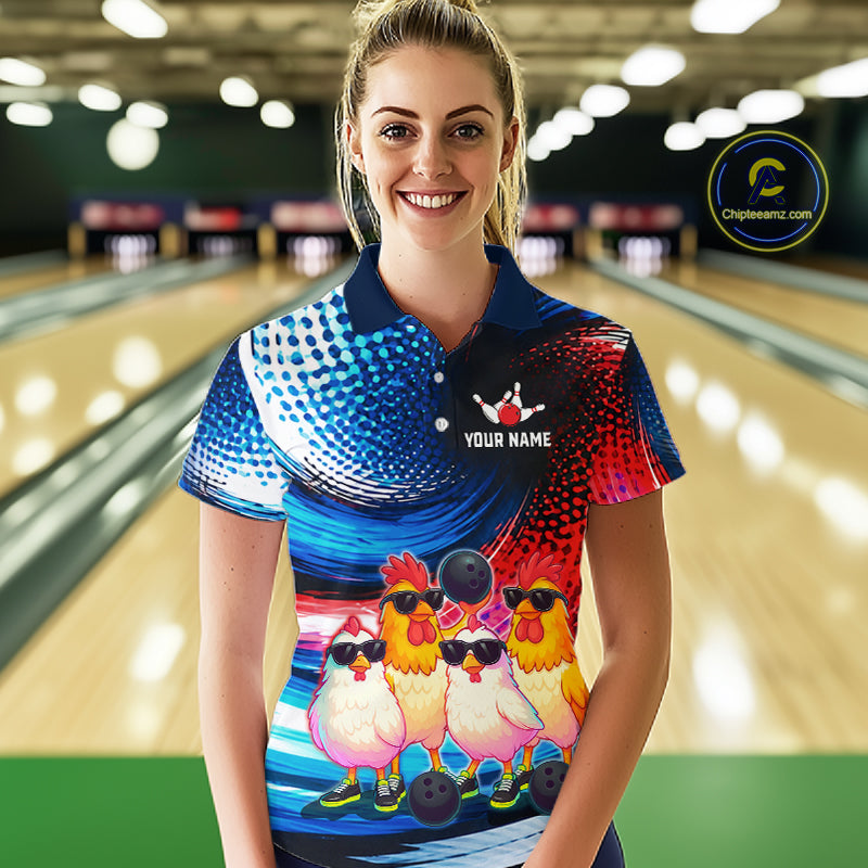 Custom Bowling Team of Four Shirts Funny Chicken Bowling Jersey US Flag Polo & 1/4-Zip QZT1241