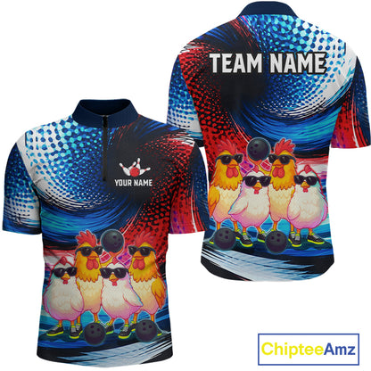Custom Bowling Team of Four Shirts Funny Chicken Bowling Jersey US Flag Polo & 1/4-Zip QZT1241