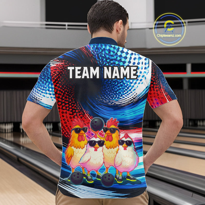 Custom Bowling Team of Four Shirts Funny Chicken Bowling Jersey US Flag Polo & 1/4-Zip QZT1241
