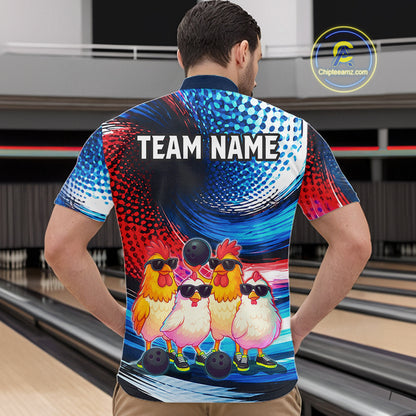 Custom Bowling Team of Four Shirts Funny Chicken Bowling Jersey US Flag Polo & 1/4-Zip QZT1241