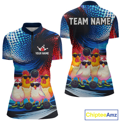 Custom Bowling Team of Four Shirts Funny Chicken Bowling Jersey US Flag Polo & 1/4-Zip QZT1241