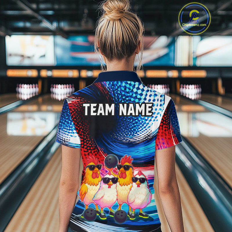 Custom Bowling Team of Four Shirts Funny Chicken Bowling Jersey US Flag Polo & 1/4-Zip QZT1241