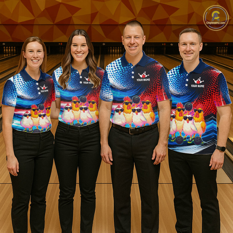 Custom Bowling Team of Four Shirts Funny Chicken Bowling Jersey US Flag Polo & 1/4-Zip QZT1241