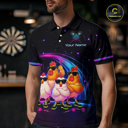 Custom Team of Four Chickens Dart Shirts Neon Funny Dart Jersey for Men Dartboard Shirt DHT67