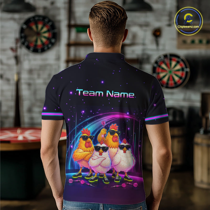 Custom Team of Four Chickens Dart Shirts Neon Funny Dart Jersey for Men Dartboard Shirt DHT67