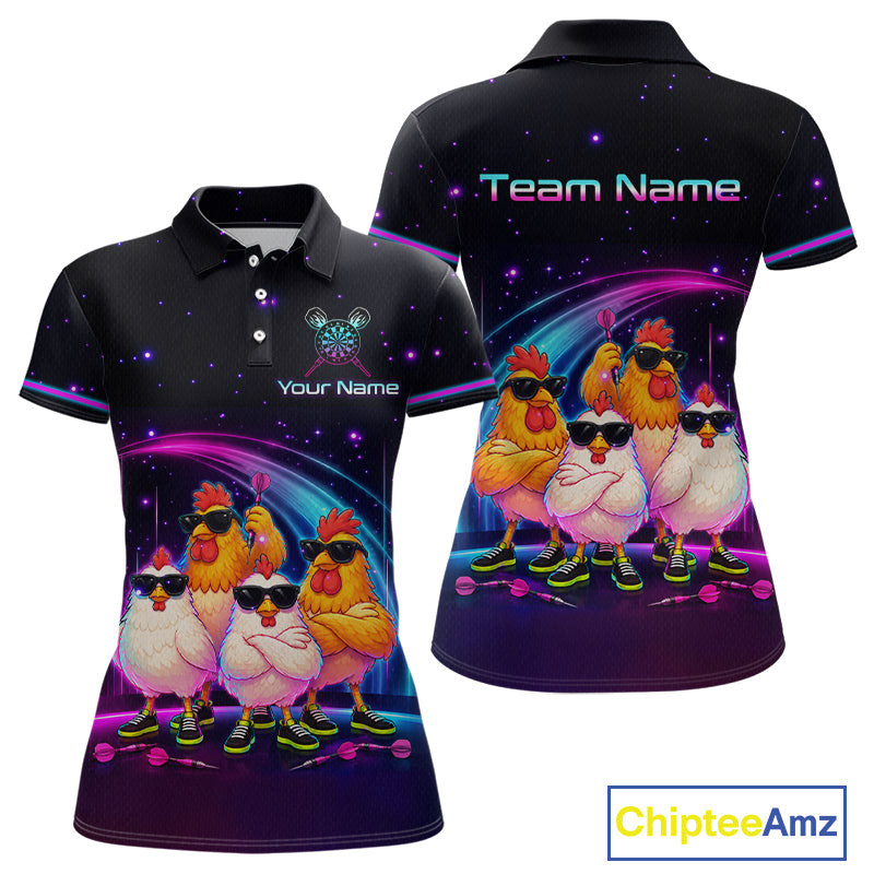 Custom Team of Four Chickens Dart Shirts Neon Funny Dart Jersey for Women Dartboard Shirt DHT67