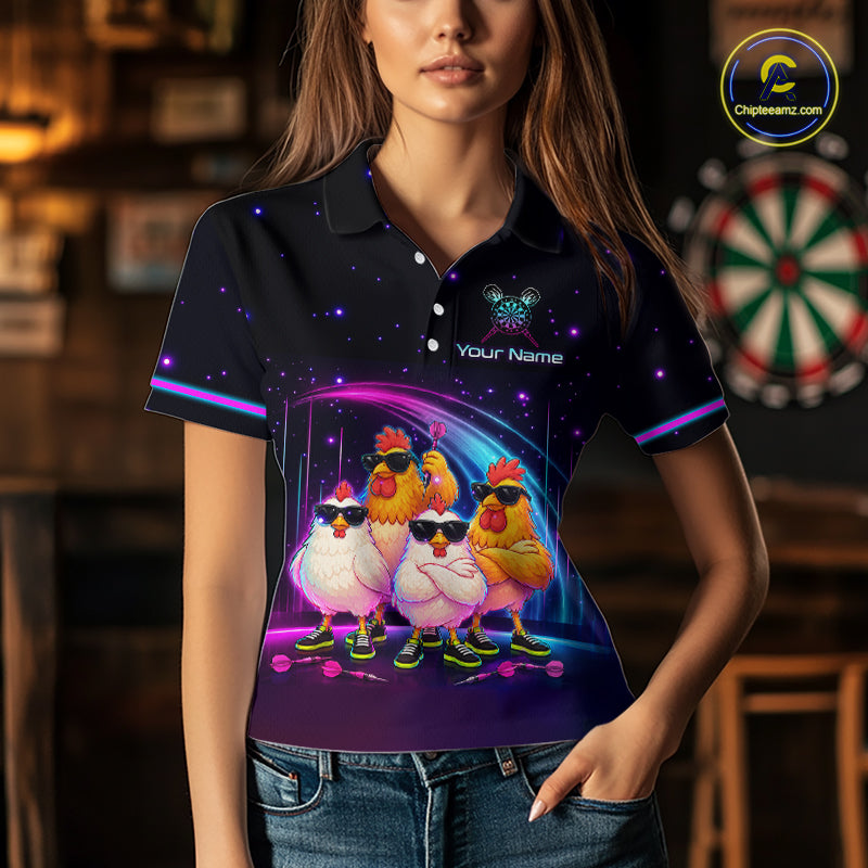 Custom Team of Four Chickens Dart Shirts Neon Funny Dart Jersey for Women Dartboard Shirt DHT67