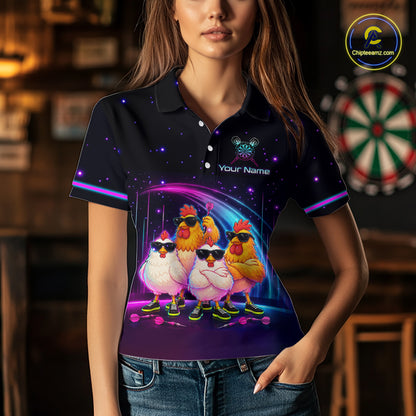 Custom Team of Four Chickens Dart Shirts Neon Funny Dart Jersey for Women Dartboard Shirt DHT67