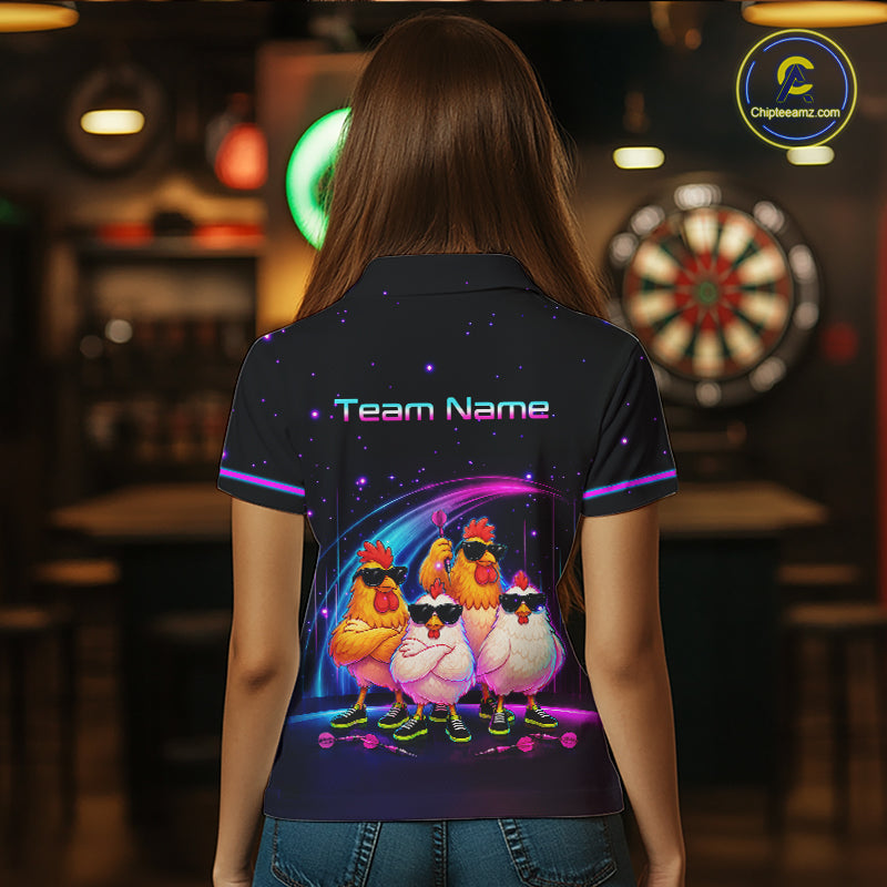 Custom Team of Four Chickens Dart Shirts Neon Funny Dart Jersey for Women Dartboard Shirt DHT67