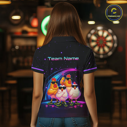Custom Team of Four Chickens Dart Shirts Neon Funny Dart Jersey for Women Dartboard Shirt DHT67