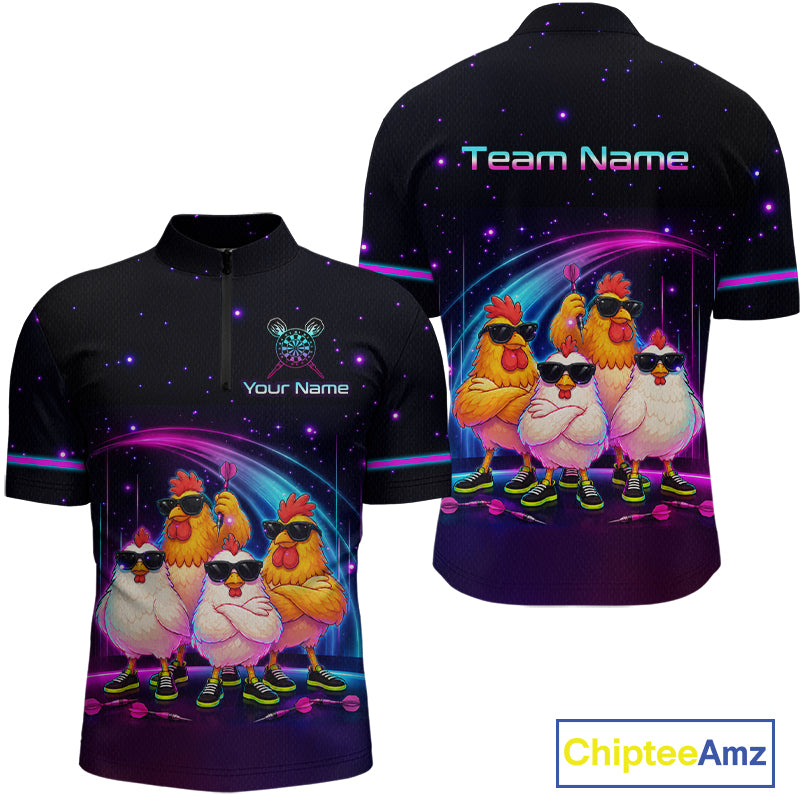 Custom Team of Four Chickens Dart Shirts Neon Funny Dart Jersey for Men Dartboard Shirt DHT67