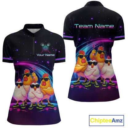 Custom Team of Four Chickens Dart Shirts Neon Funny Dart Jersey for Women Dartboard Shirt DHT67