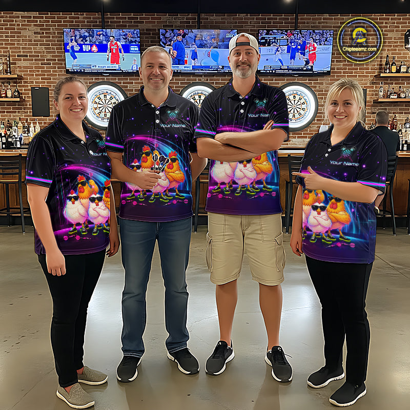 Custom Team of Four Chickens Dart Shirts Neon Funny Dart Jersey for Men Dartboard Shirt DHT67