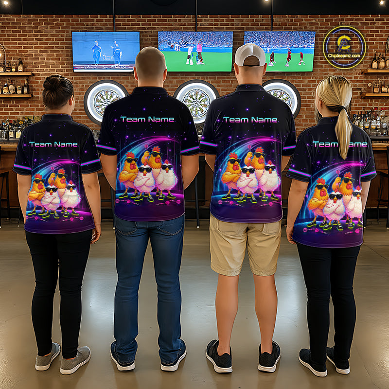 Custom Team of Four Chickens Dart Shirts Neon Funny Dart Jersey for Men Dartboard Shirt DHT67