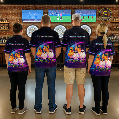 Custom Team of Four Chickens Dart Shirts Neon Funny Dart Jersey for Men Dartboard Shirt DHT67