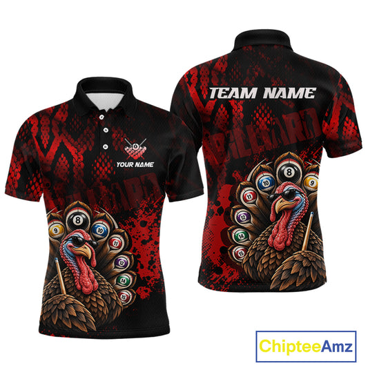 Custom Funny Turkey Billiard Shirts for Men Red Billiard Pool Jersey BHT134