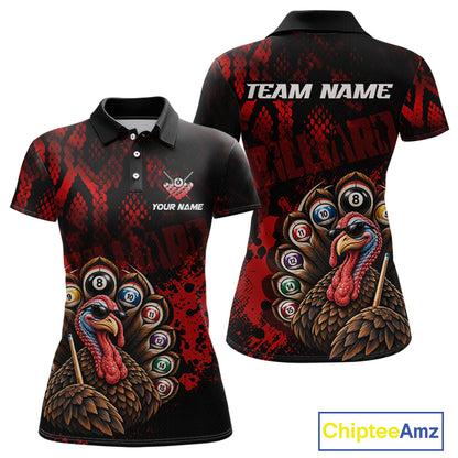 Custom Funny Turkey Billiard Shirts for Women Red Billiard Pool Jersey BHT134