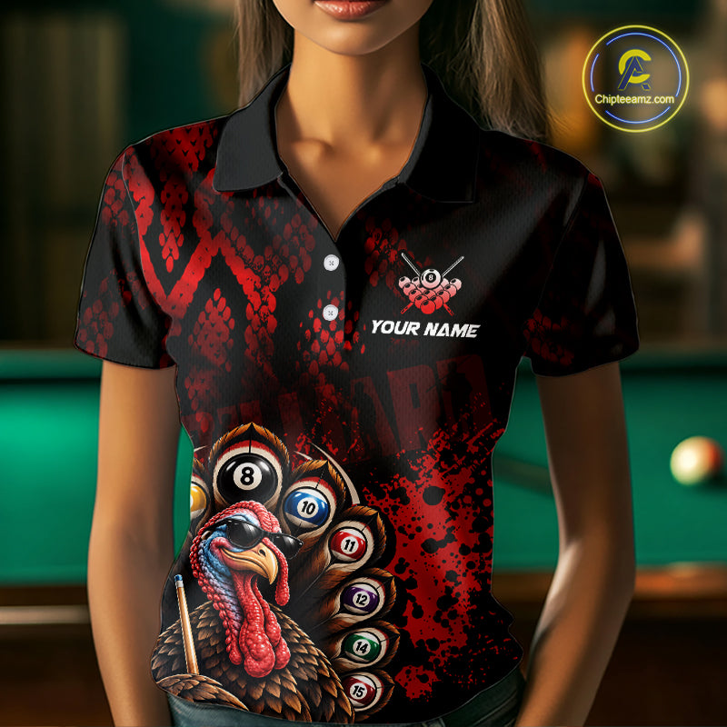 Custom Funny Turkey Billiard Shirts for Women Red Billiard Pool Jersey BHT134
