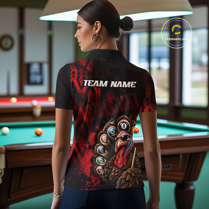 Custom Funny Turkey Billiard Shirts for Women Red Billiard Pool Jersey BHT134
