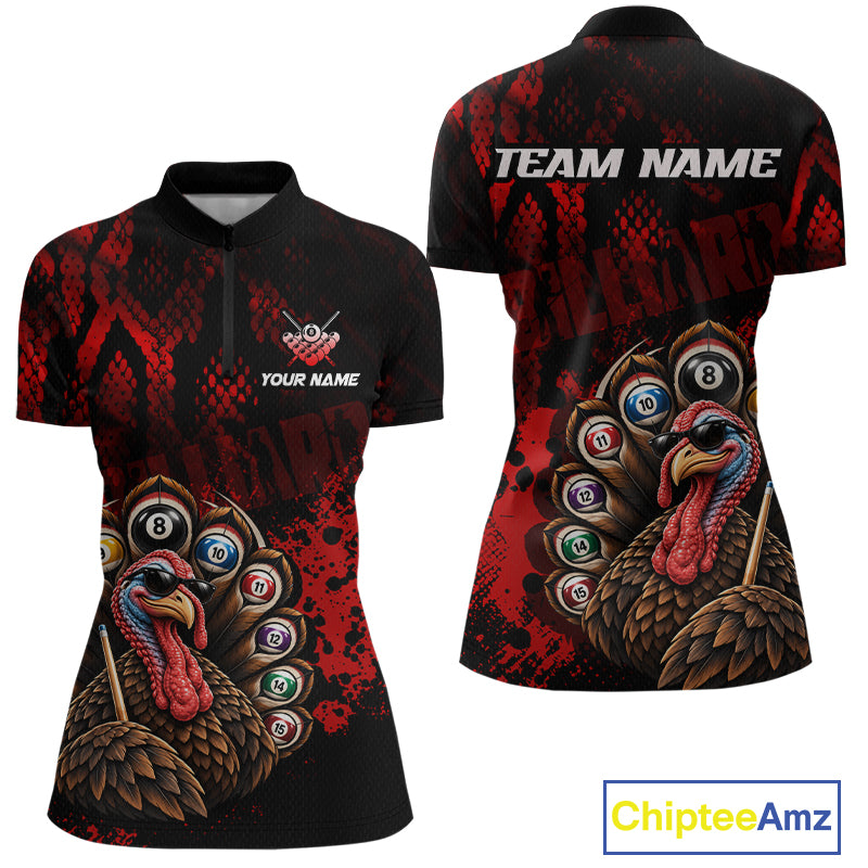 Custom Funny Turkey Billiard Shirts for Women Red Billiard Pool Jersey BHT134