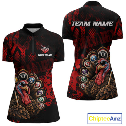 Custom Funny Turkey Billiard Shirts for Women Red Billiard Pool Jersey BHT134