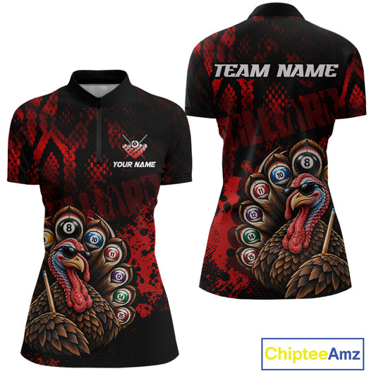 Custom Funny Turkey Billiard Shirts for Women Red Billiard Pool Jersey BHT134