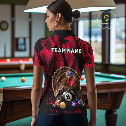 Custom Funny Turkey 8 Ball Billiard Shirts Team Pool Jersey for Women BHT137