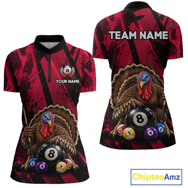 Custom Funny Turkey 8 Ball Billiard Shirts Team Pool Jersey for Women BHT137
