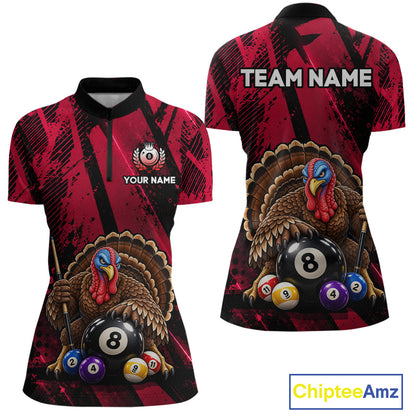 Custom Funny Turkey 8 Ball Billiard Shirts Team Pool Jersey for Women BHT137