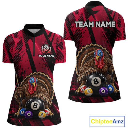 Custom Funny Turkey 8 Ball Billiard Shirts Team Pool Jersey for Women BHT137