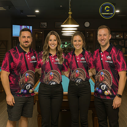 Custom Funny Turkey 8 Ball Billiard Shirts Team Pool Jersey for Men BHT137