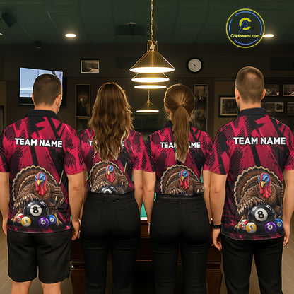 Custom Funny Turkey 8 Ball Billiard Shirts Team Pool Jersey for Men BHT137