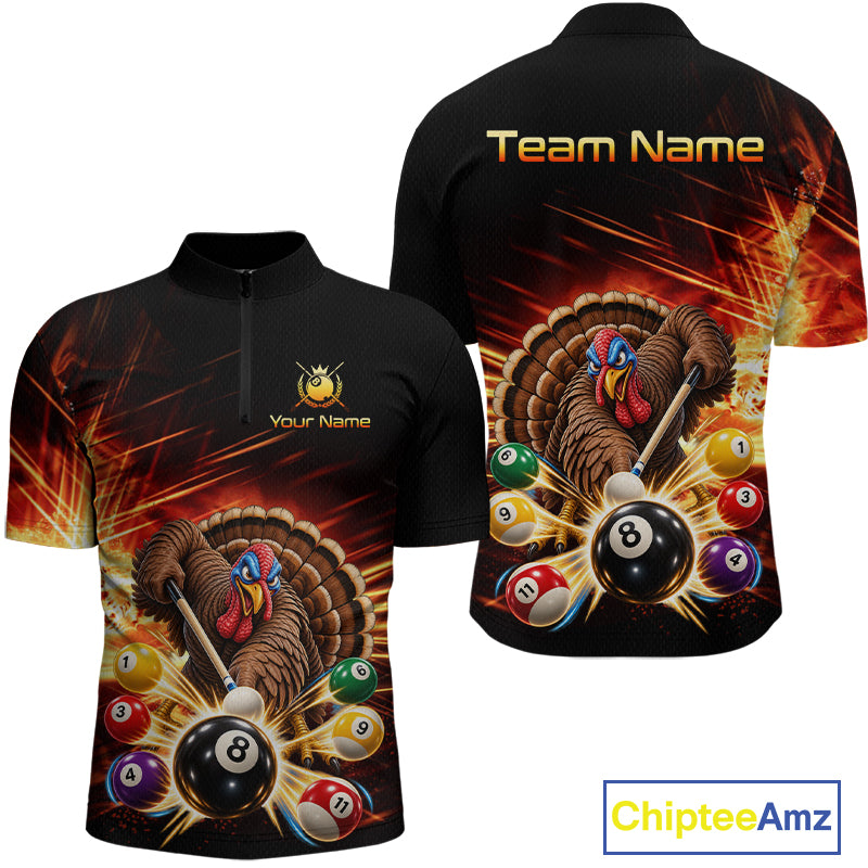 Custom Funny Turkey 8 Ball Billiard Shirts Team Pool Jersey for Men BHT138