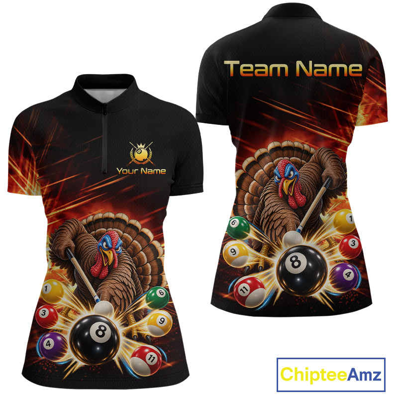 Custom Funny Turkey 8 Ball Billiard Shirts Team Pool Jersey for Women BHT138