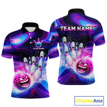 Load image into Gallery viewer, Custom Purple Blue Crazy Bowling Shirt for Men Polo &amp; 1/4-Zip Bowling League Outfit QZT831