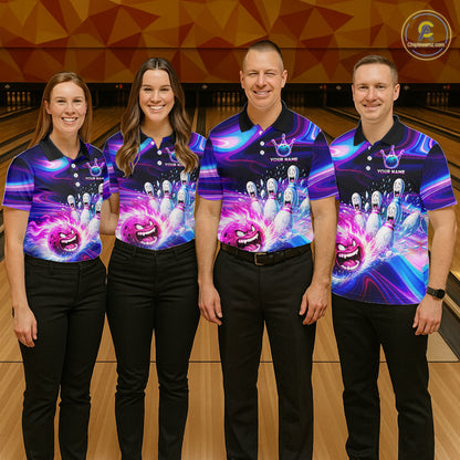 Custom Purple Blue Crazy Bowling Shirt for Men Polo & 1/4-Zip Bowling League Outfit QZT831