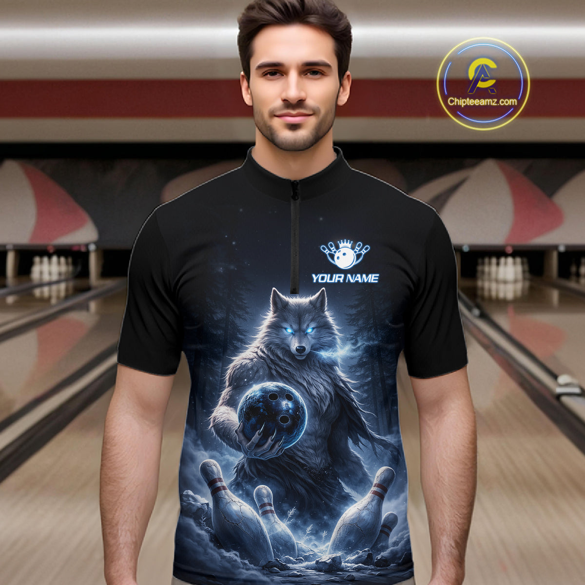 Custom Wolf Bowling Team Shirt for Men Bowling League Jersey Polo & Quarter-Zip Bowling Shirt QZT880