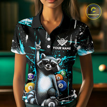Load image into Gallery viewer, Custom Turquoise Funny Raccoon Billiard Shirt for Women 8 Ball &amp; 9 Ball Pool Billiard Jersey Polo &amp; 1/4-Zip BHT44