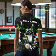 Load image into Gallery viewer, Person wearing a shirt with a raccoon design and 'TEAM NAME' text in a pool hall.