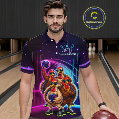 Neon Funny Team of Four Turkey Bowling Shirt Custom Bowling Jersey for Men Polo & 1/4 Zip QZT1247