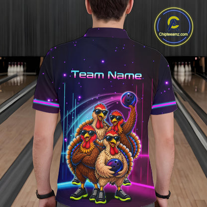 Neon Funny Team of Four Turkey Bowling Shirt Custom Bowling Jersey for Men Polo & 1/4 Zip QZT1247