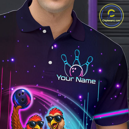 Neon Funny Team of Four Turkey Bowling Shirt Custom Bowling Jersey for Men Polo & 1/4 Zip QZT1247
